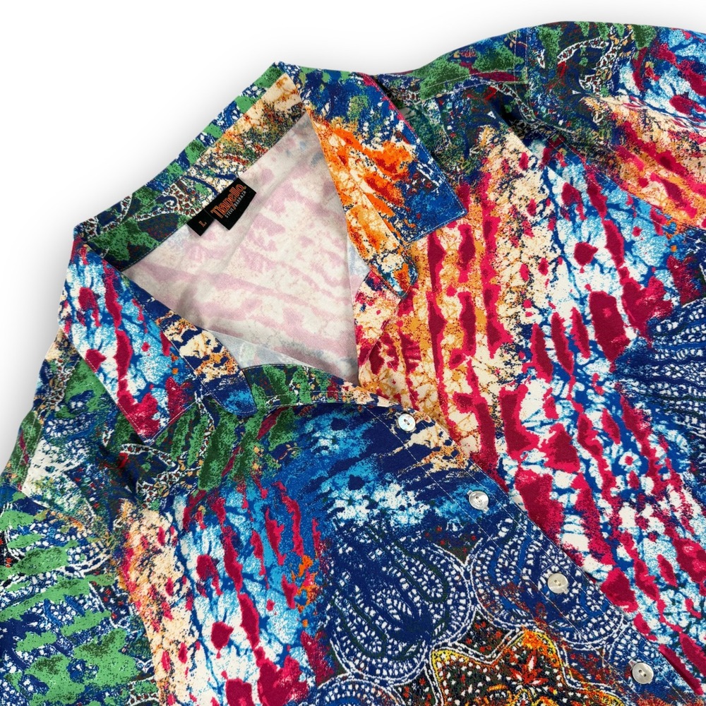 Tianello Steve Barraza Blouse‎ Womens L Multicolor Abstract Tencel Long Sleeve